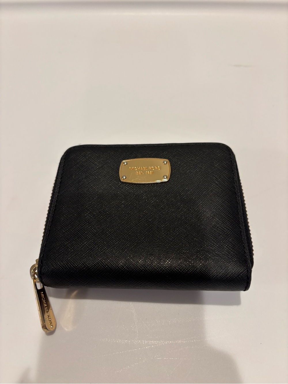 Michael Kors Black Saffiano Zip-Around Wallet with Gold Hardware